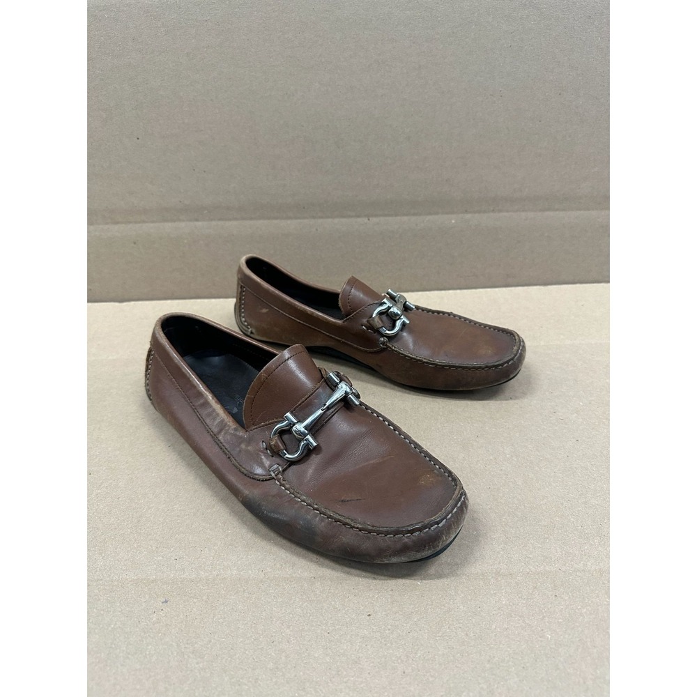 Salvatore Ferragamo Leather Gancini Ornament Driver Loafers Mens Size 6.5 EE US